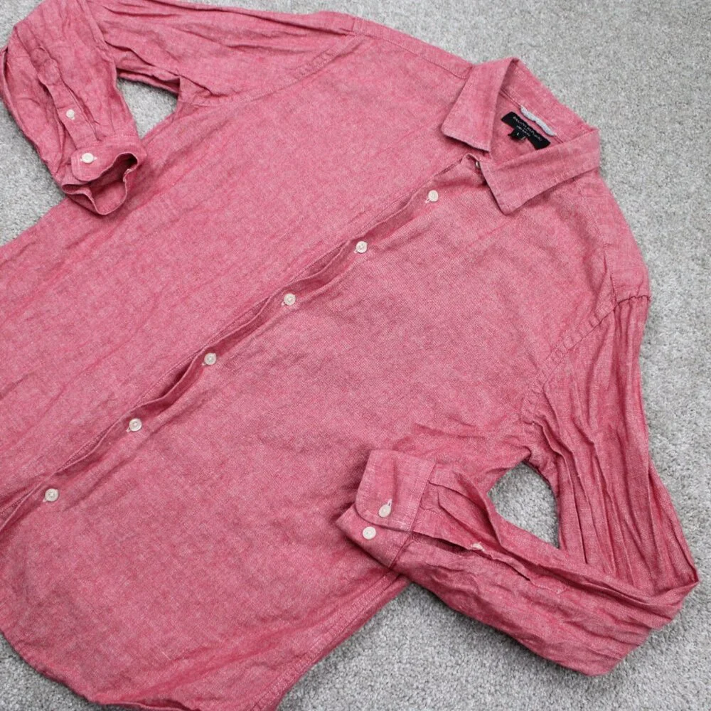 Banana Republic Linen Slim Fit Shirt Adult Large Red Linen/Cotton Blend‎ L/S